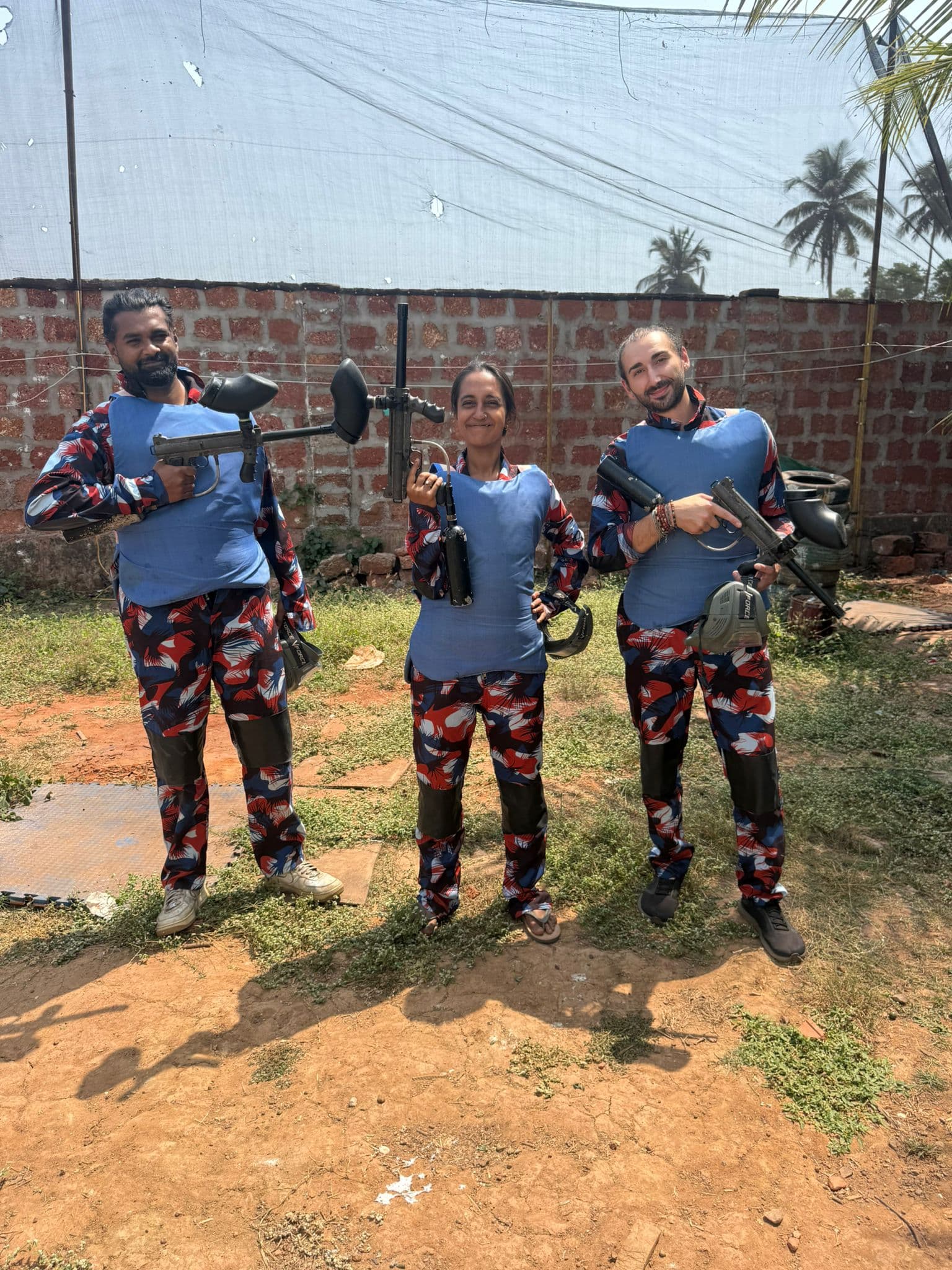 Group of three players geared up